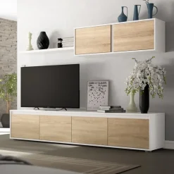Parete attrezzata 200x140h cm soggiorno rovere bianco opaco Itaca