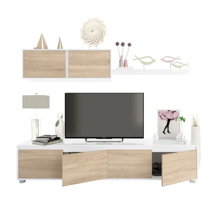 Parete attrezzata 200x140h cm soggiorno rovere bianco opaco Itaca