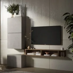 Parete attrezzata 180x160h cm soggiorno tortora rovere scuro Sunset 51