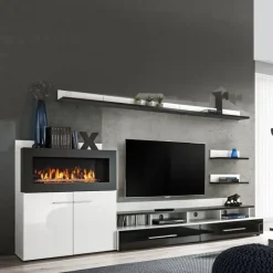 Parete attrezzata 290x165h cm soggiorno bianco opaco e lucido nero Vega Gihome®