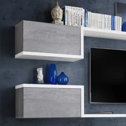 Parete attrezzata 230x95h cm soggiorno bianco cemento Almada Gihome®