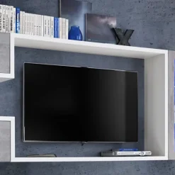 Parete attrezzata 230x95h cm soggiorno bianco cemento Almada Gihome®