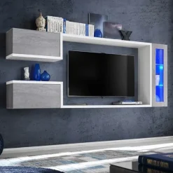 Parete attrezzata 230x95h cm soggiorno bianco cemento Almada Gihome®