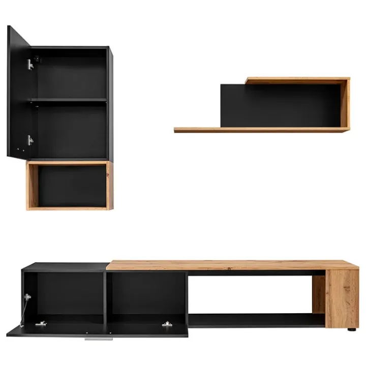Parete attrezzata 200x180h cm soggiorno nero opaco rovere Caravaggio 2