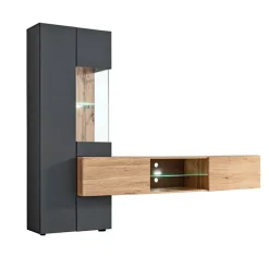 Parete attrezzata 210x160h cm soggiorno moderna rovere antracite Picasso