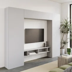 Parete attrezzata 246x186h cm soggiorno grigio chiaro Sunset 1000