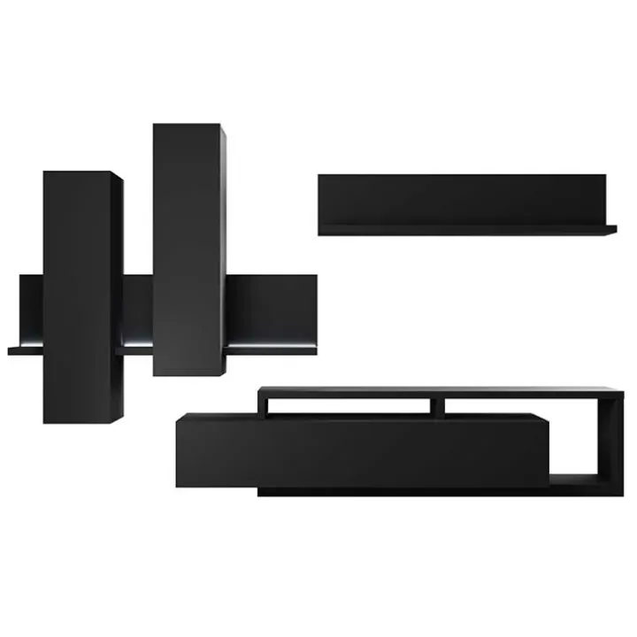 Parete attrezzata 219x205h cm soggiorno nero opaco Megan Gihome®