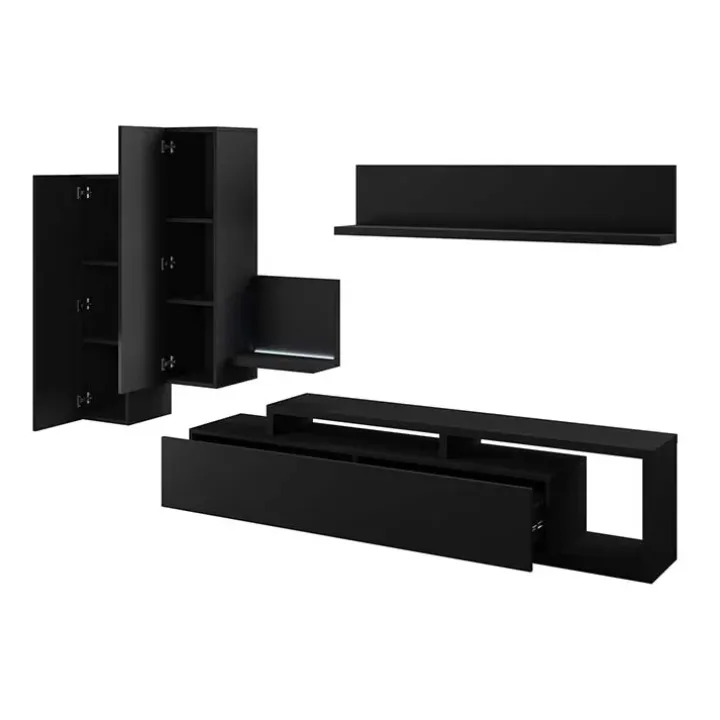 Parete attrezzata 219x205h cm soggiorno nero opaco Megan Gihome®