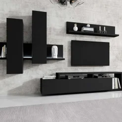 Parete attrezzata 219x205h cm soggiorno nero opaco Megan Gihome®