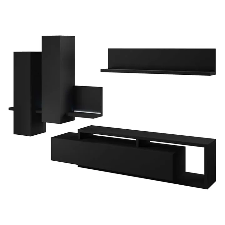 Parete attrezzata 219x205h cm soggiorno nero opaco Megan Gihome®