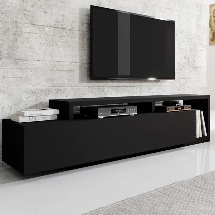 Parete attrezzata 219x205h cm soggiorno nero opaco Megan Gihome®