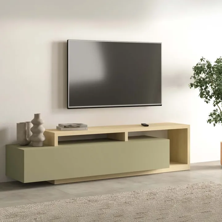 Parete attrezzata 219x205h cm soggiorno verde salvia rovere Megan Gihome®