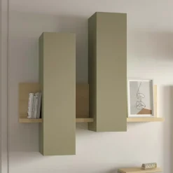 Parete attrezzata 219x205h cm soggiorno verde salvia rovere Megan Gihome®
