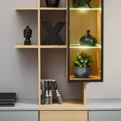 Parete attrezzata 240x160h cm sospesa moderna grigio rovere Tetra