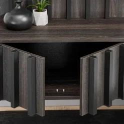 Parete attrezzata 160x148h cm sospesa cannettato wengè bianco effetto marmo Kendo