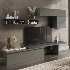 Parete attrezzata 280x190h design moderno cm grigio scuro antracite Sunset 25