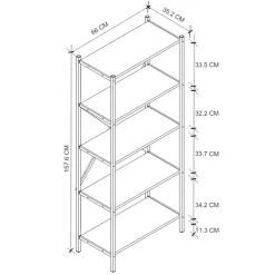 Scaffale libreria multiuso 66x158h 5 ripiani industrial metallo rovere rustico Loft