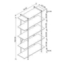 Scaffale libreria 90x160h cm 5 ripiani industrial metallo rovere rustico Loft