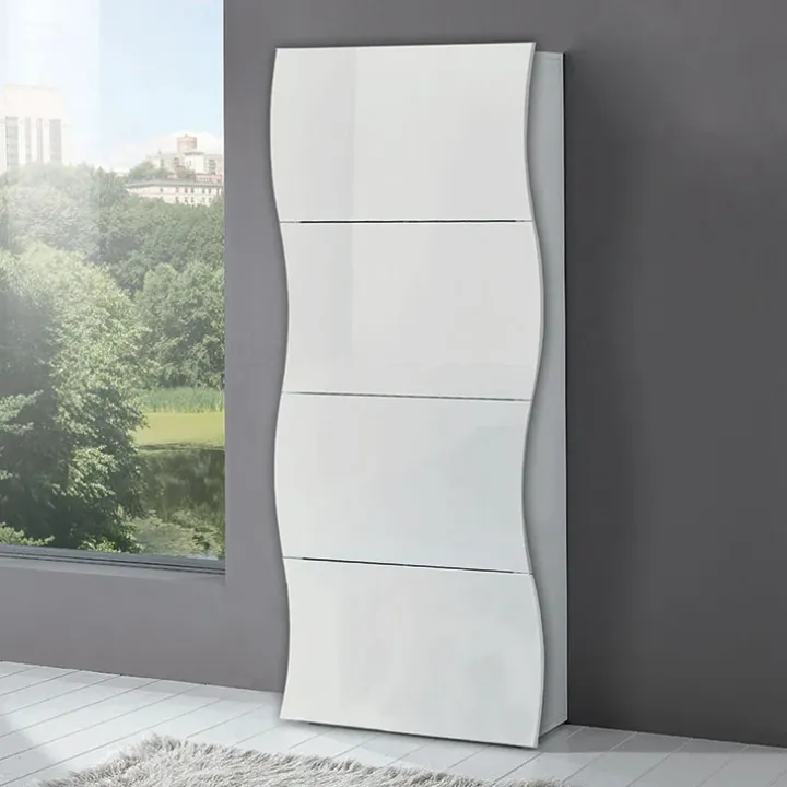 Scarpiera 71x162h cm 4 ante moderna bianco lucido Sea Gihome®