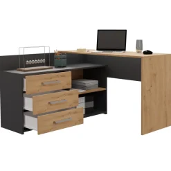 Scrivania angolare ufficio 120x120cm con cassettiera antracite rovere nodoso Genius