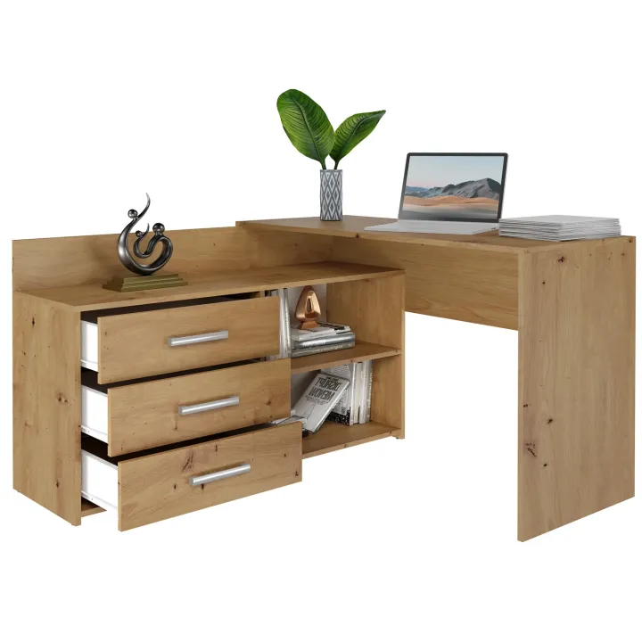 Scrivania angolare ufficio 120x120cm con cassettiera rovere nodoso Genius