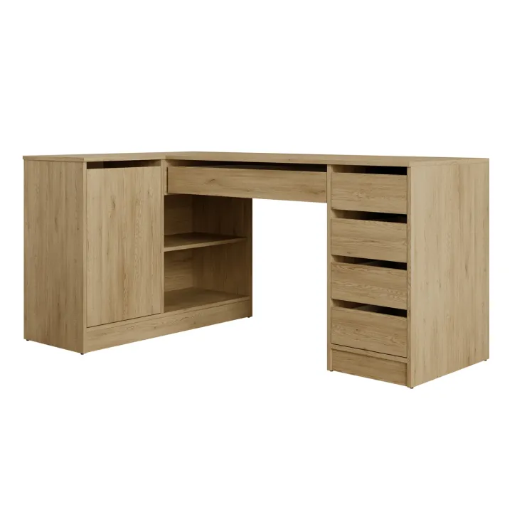 Scrivania angolare ufficio 158x98cm 1 anta 5 cassetti rovere rustico Blackpool