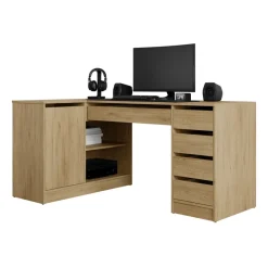 Scrivania angolare ufficio 158x98cm 1 anta 5 cassetti rovere rustico Blackpool