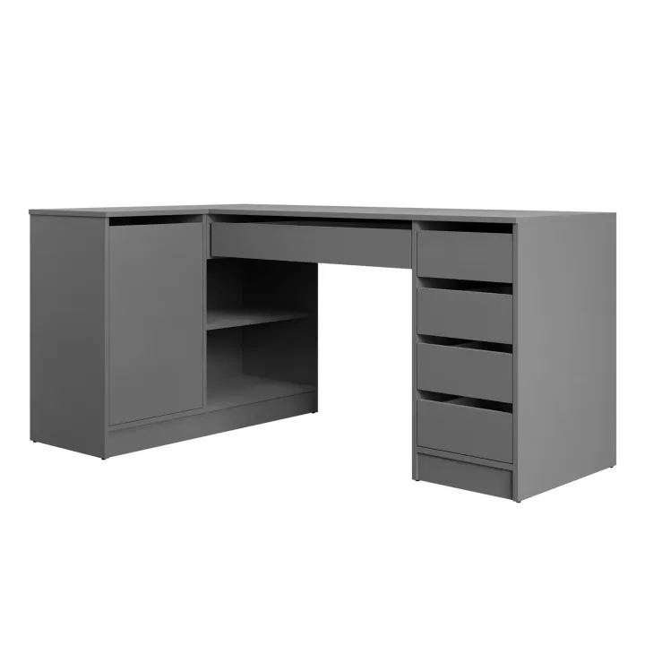 Scrivania angolare ufficio 158x98cm 1 anta 5 cassetti antracite Blackpool