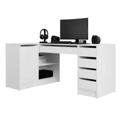 Scrivania angolare ufficio 158x98cm 1 anta 5 cassetti bianco opaco Blackpool