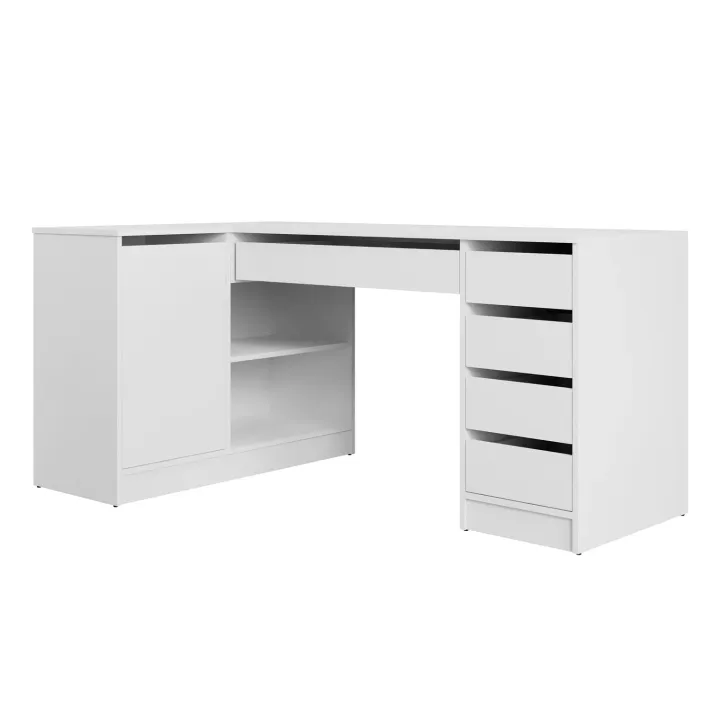 Scrivania angolare ufficio 158x98cm 1 anta 5 cassetti bianco opaco Blackpool