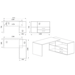 Scrivania angolare 144x127cm ufficio con cassettiera rovere antracite lucido Time Z