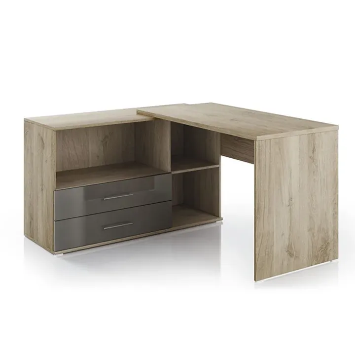 Scrivania angolare 144x127cm ufficio con cassettiera rovere antracite lucido Time Z