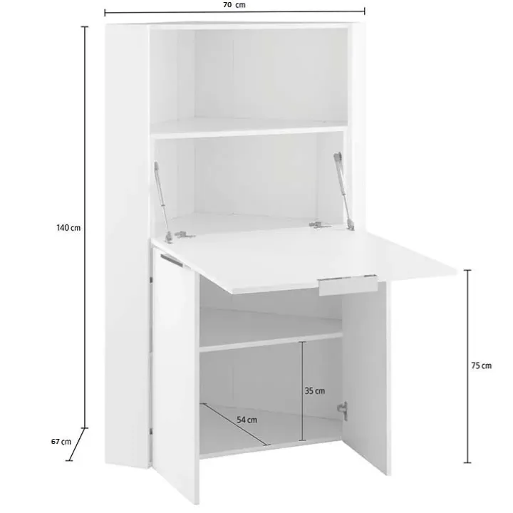 Scrivania a scomparsa 70x67cm angolare bianco lucido Pinko