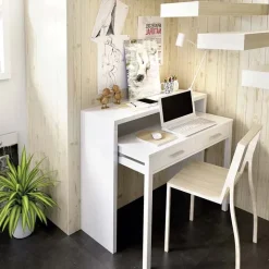 Scrivania consolle 99x71cm scrittoio estraibile bianco opaco Maybelle