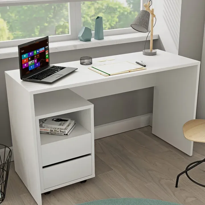 Scrivania ufficio moderna 130x50cm cassettiera bianco opaco Callum