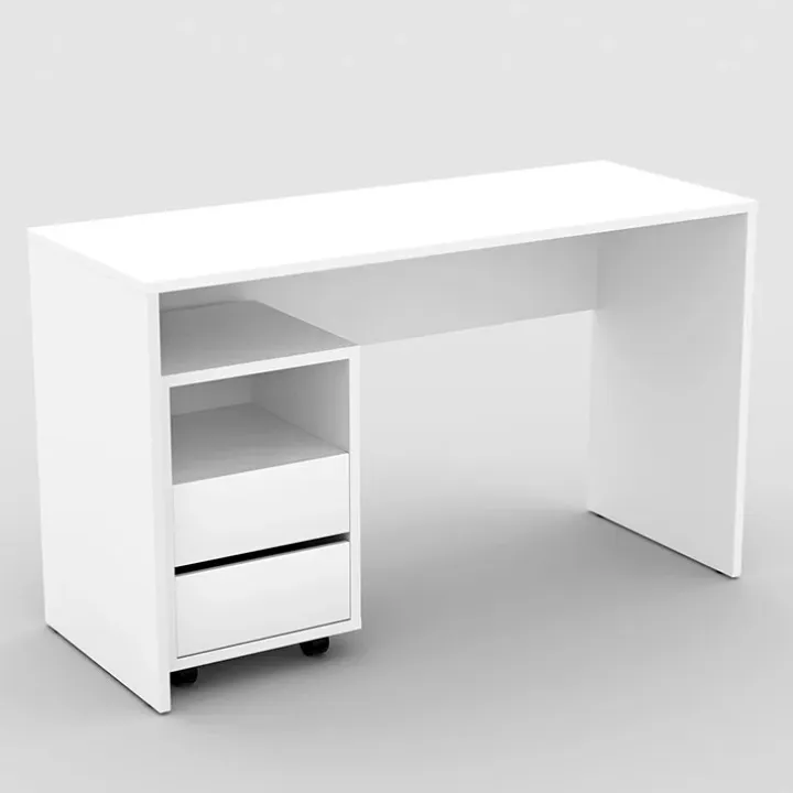 Scrivania ufficio moderna 130x50cm cassettiera bianco opaco Callum