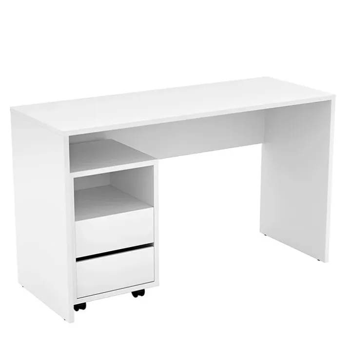 Scrivania ufficio moderna 130x50cm cassettiera bianco opaco Callum