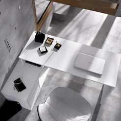 Scrivania ufficio salvaspazio moderna 230x51cm bianco opaco Teddy