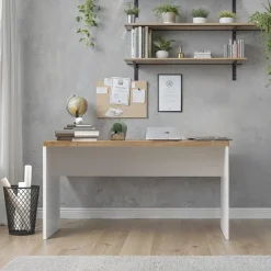 Scrivania ufficio 138x75cm bianco lucido rovere chiaro Opera