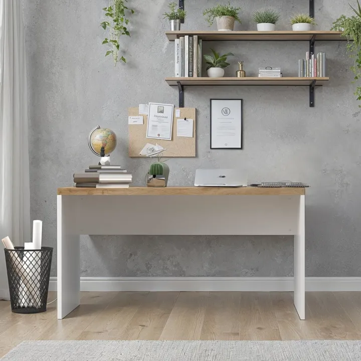 Scrivania ufficio 138x75cm bianco lucido rovere chiaro Opera