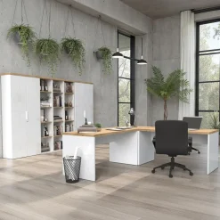 Scrivania ufficio 160x75cm bianco lucido rovere chiaro Opera