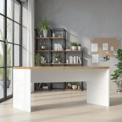 Scrivania ufficio 160x75cm bianco lucido rovere chiaro Opera