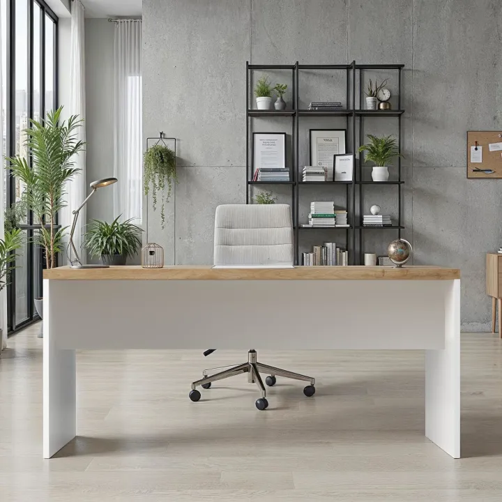 Scrivania ufficio 160x75cm bianco lucido rovere chiaro Opera