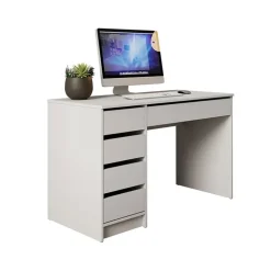 Scrivania ufficio 120x55cm 5 cassetti bianco opaco Blackpool
