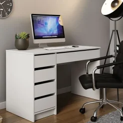 Scrivania ufficio 120x55cm 5 cassetti bianco opaco Blackpool