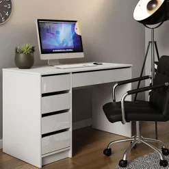 Scrivania ufficio 120x55cm 5 cassetti bianco lucido Blackpool
