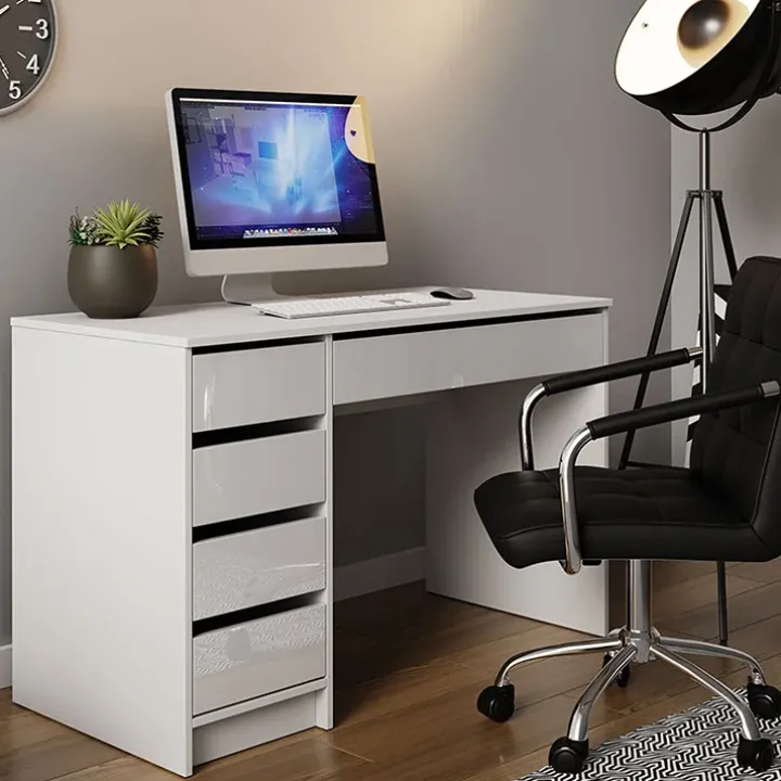 Scrivania ufficio 120x55cm 5 cassetti bianco lucido Blackpool