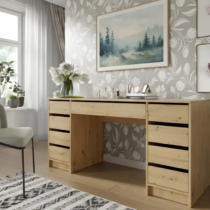 Scrivania ufficio 154x55cm 9 cassetti rovere Blackpool