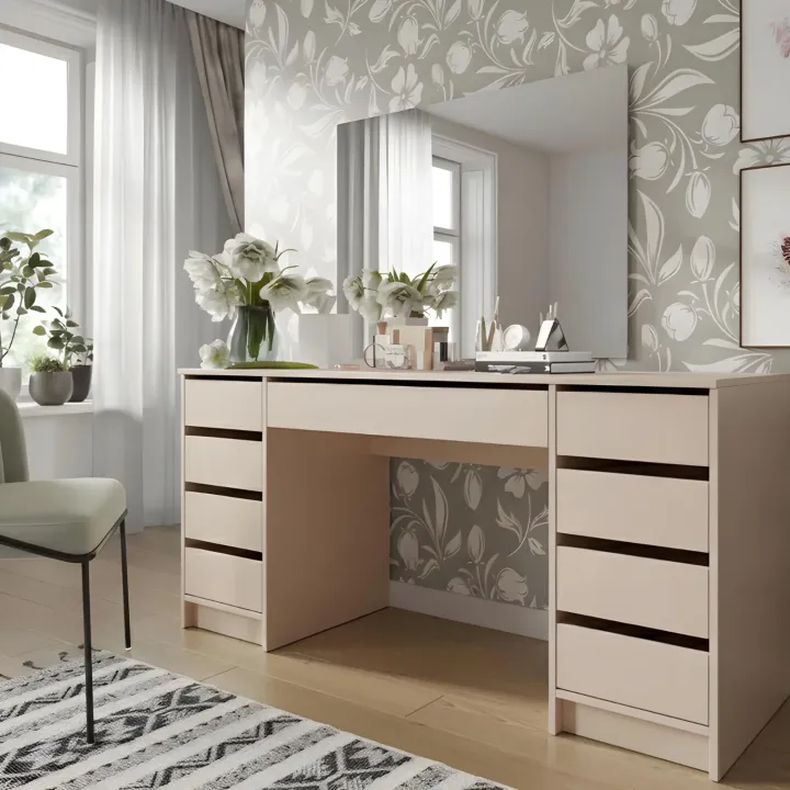Scrivania ufficio 154x55cm 9 cassetti beige cashmere Blackpool
