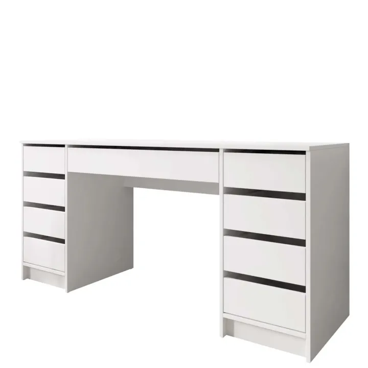 Scrivania ufficio 154x55cm 9 cassetti bianco opaco Blackpool
